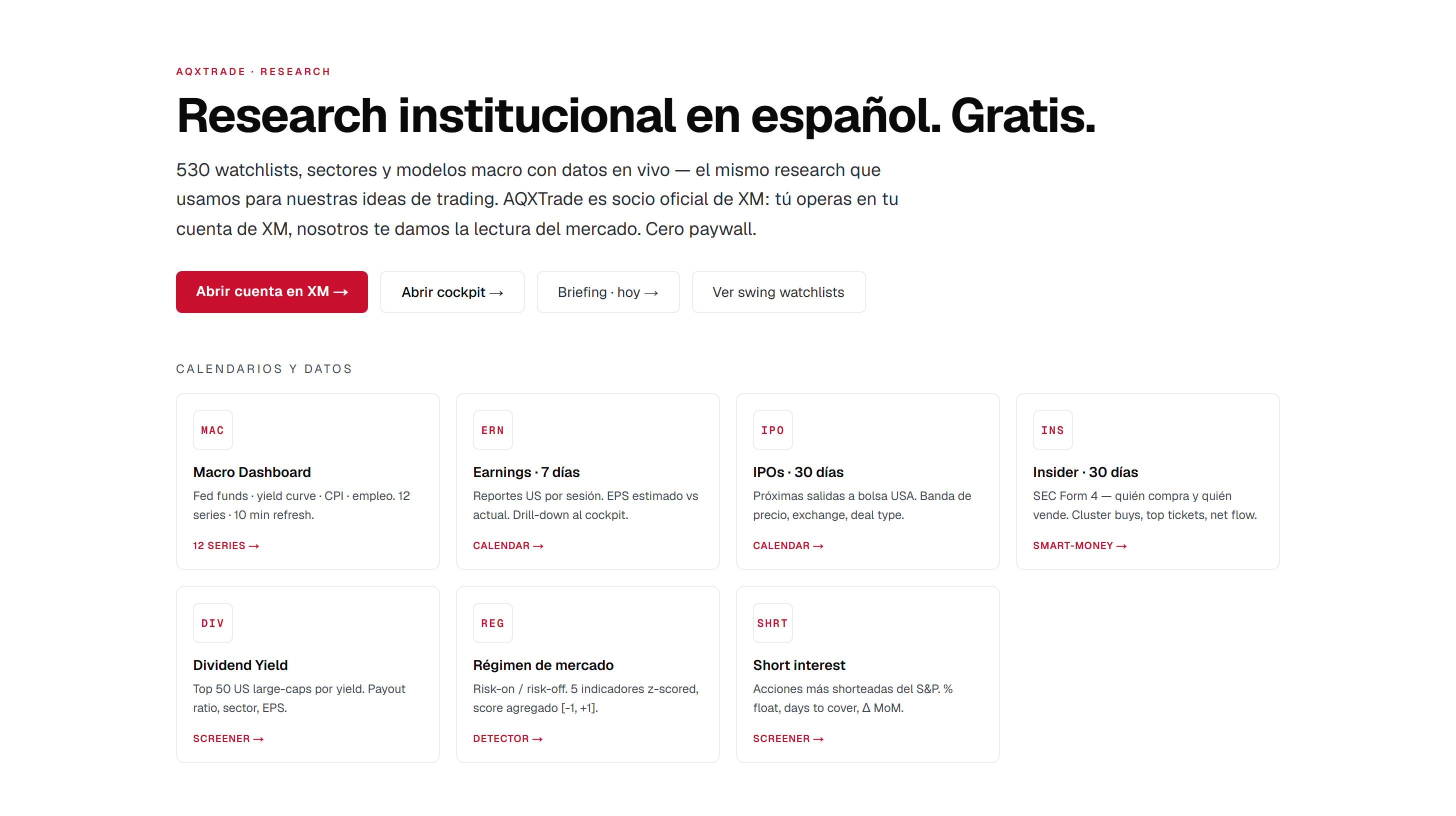 Vista de Research en la mesa AQX